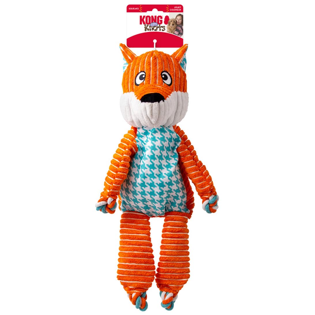 KONG Floppy Knots - Durable No-Stuffing Squeaky Rope & Plush Dog Toy - for Teething, Playing (Fox, Extra Large)