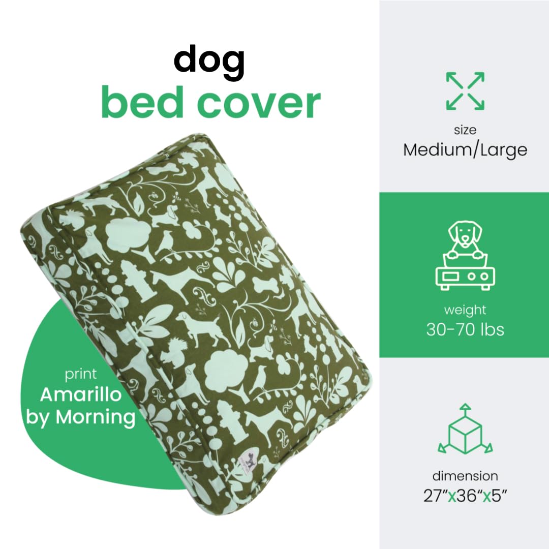 Molly Mutt Medium To Large Dog Bed Cover, Amarillo By Morning, Olive Green & Light Blue 27''X36''X5''