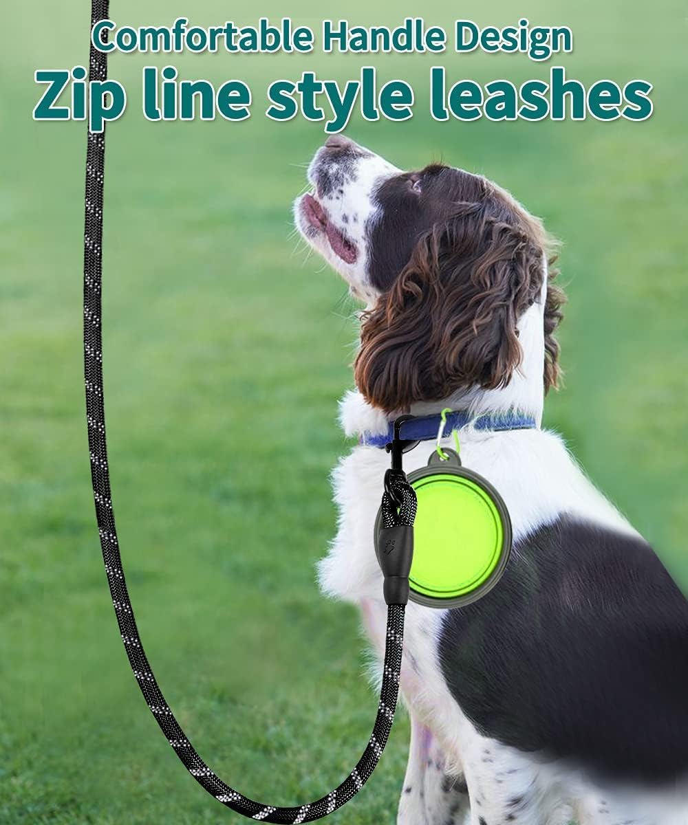 Doyoo 10Ft Thick Durable Nylon Dog Rope - Comfortable Padded Handle Reflective Rope Leash For Medium Large Dogs With Collapsible