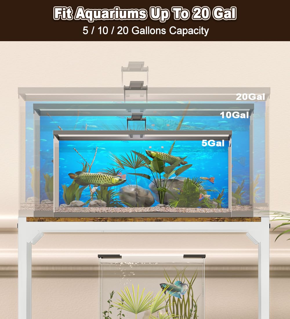 AnBaiMei 20 Gallon Aquarium Stand, Fish Tank Stand with Adjustable 3-Tier Storage Shelf, Heavy Duty Reptile Breeder Turtle Tank