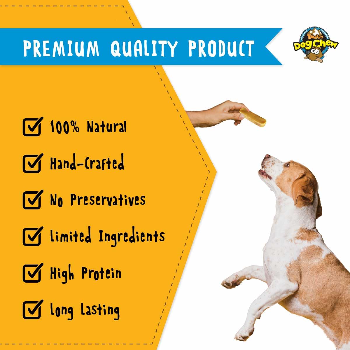 Tibetan Dog Chew Yak Cheese Sticks (1 Large Chew) - Natural, Handmade Large Dog Treats, Long-Lasting, Easy Digest, Ideal for Agg