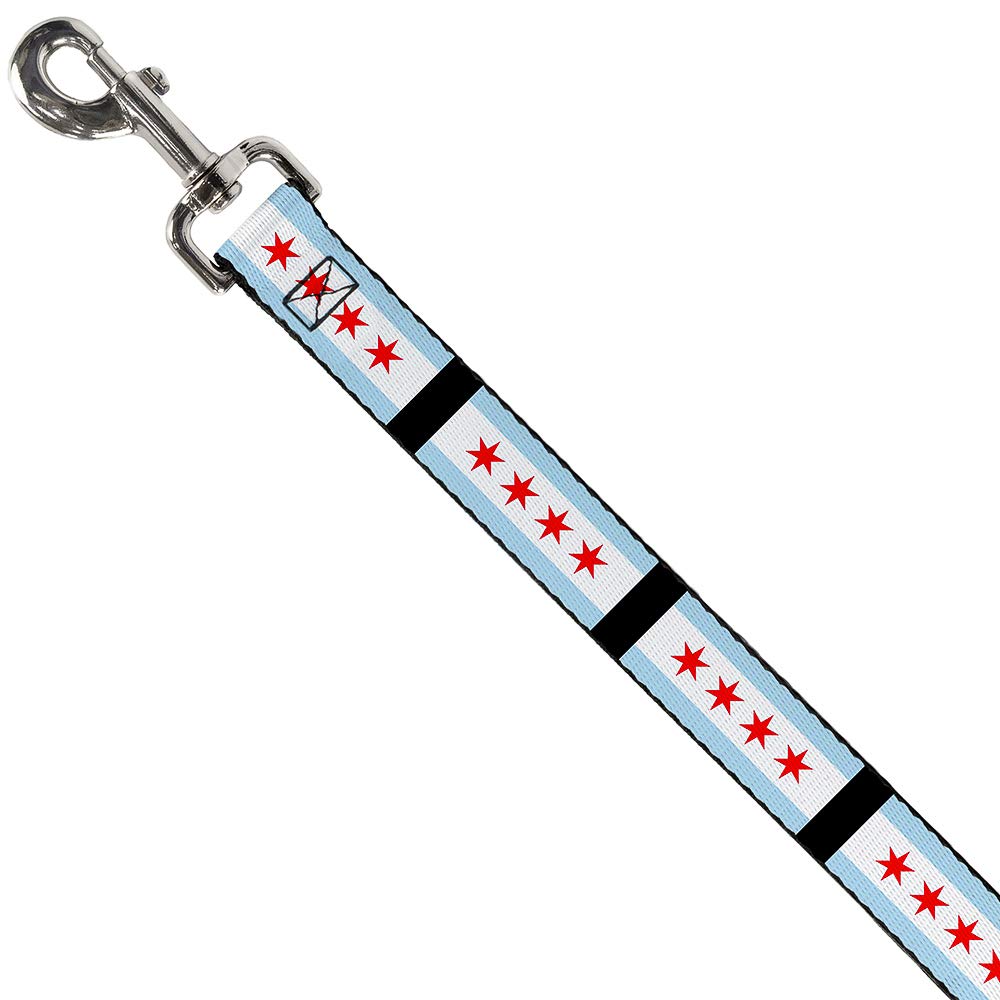 Dog Leash Chicago Flags Black 6 Feet Long 0.5 Inch Wide