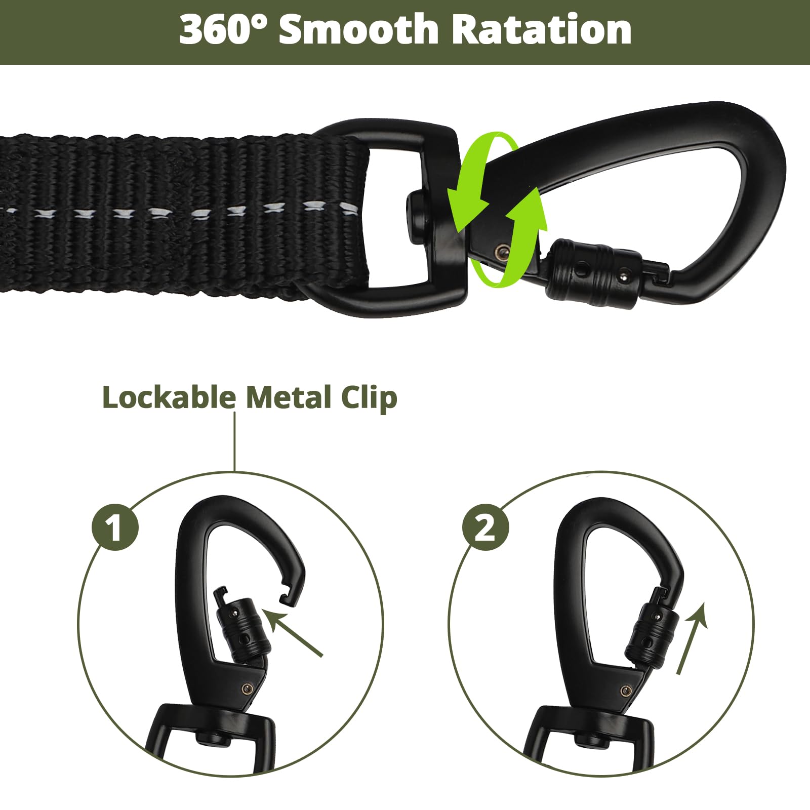 jenico Long Dog Leash 10FT: Heavy Duty Nylon Rope Leashes for Dogs Training with Reflective Threads Bungee and Padded Handle - D