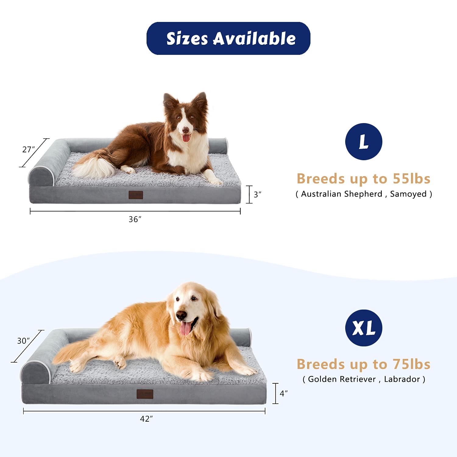Western Home Orthopedic Dog Beds Big Large Sized Dog, Pet Sofa Bed With Removable Washable Cover, Egg Foam Support, Bolster Cush