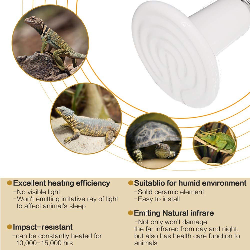 BOEESPAT Ceramic Heat Emitter 150W 2pack Reptile Heat Lamp Bulb Chicken Heater Light for Pet Brooder Coop Lizard Turtle Aquarium
