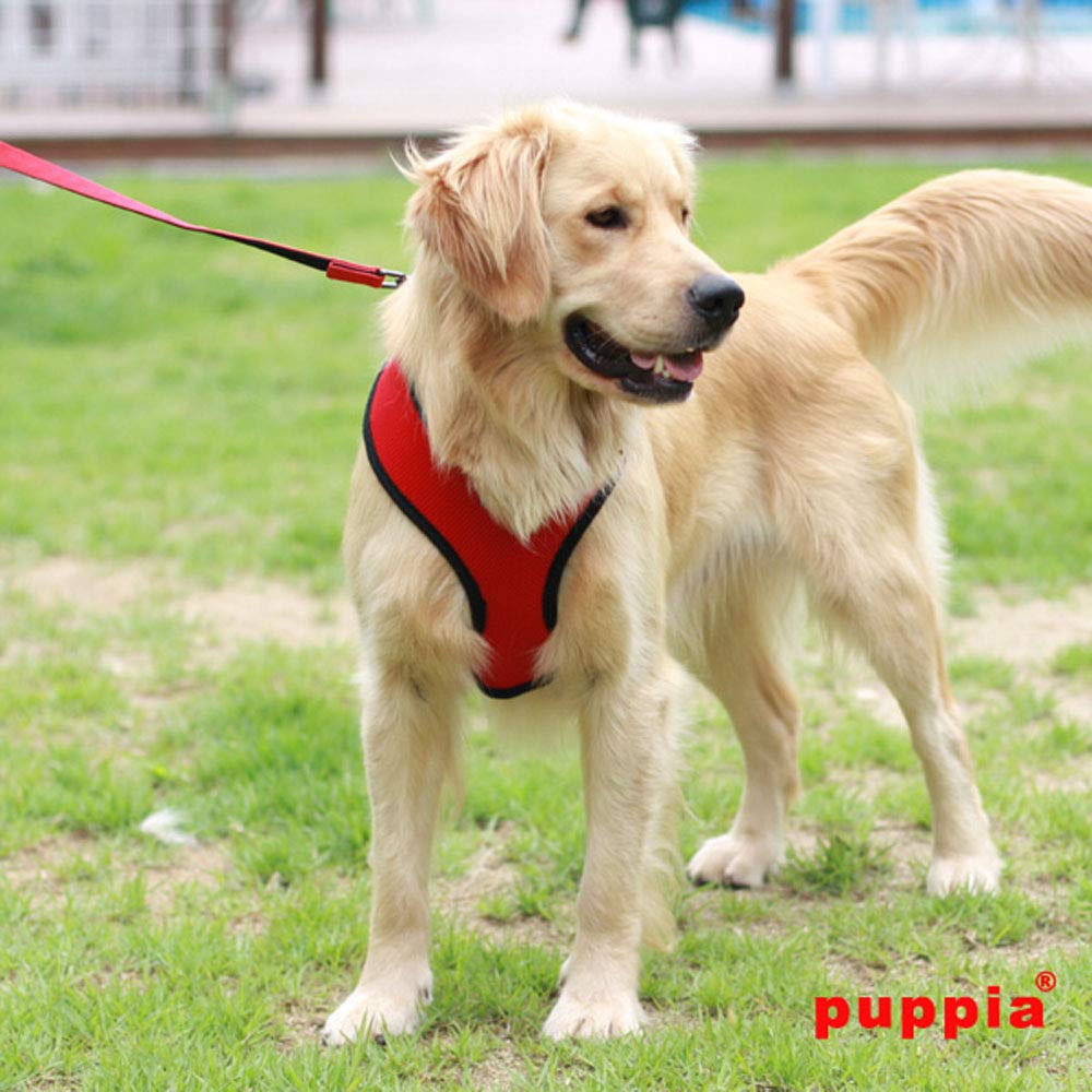 Puppia Soft Dog Harness No Choke Over-The-Head Triple Layered Breathable Mesh Adjustable Chest Belt And Quick-Release Buckle, Re