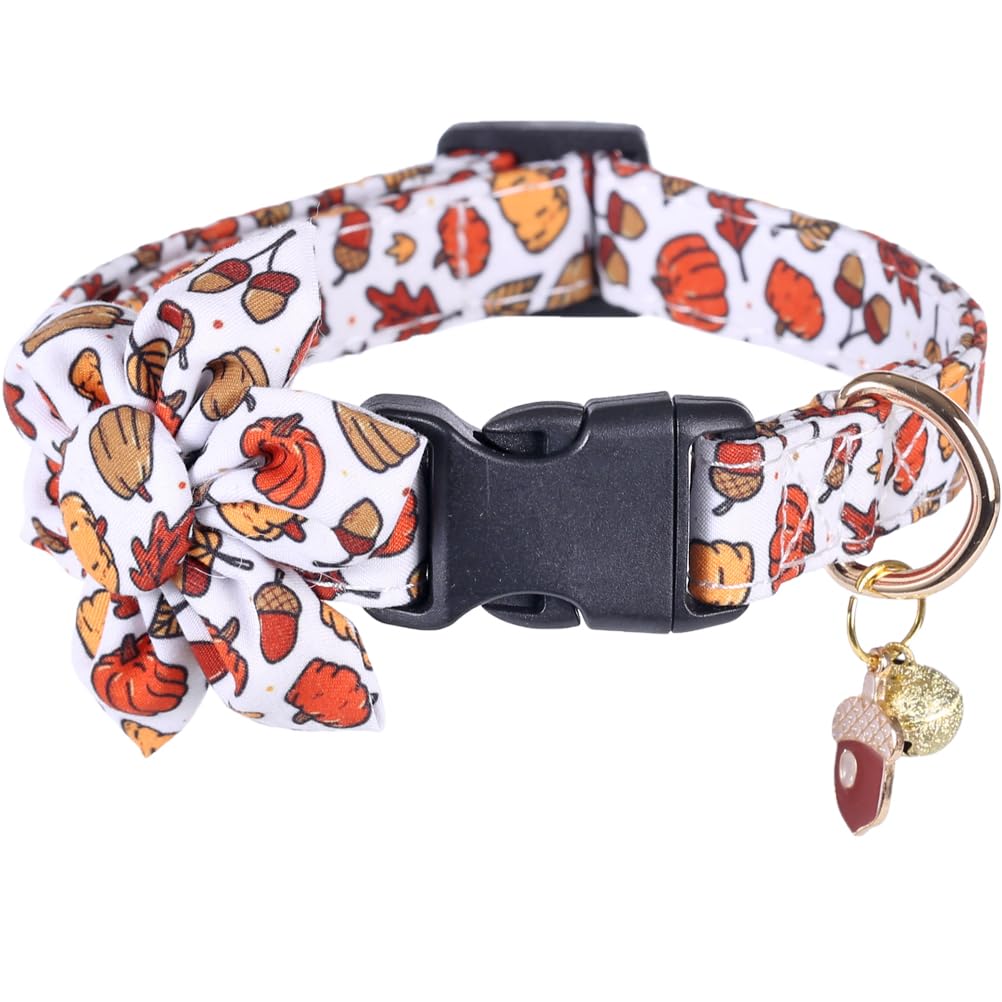 Thanksgiving Day Dog Collar Fall With Sunflower And Bell Autumn Holiday Adjustable Pet Collars For Dogs (Acorn,Large)