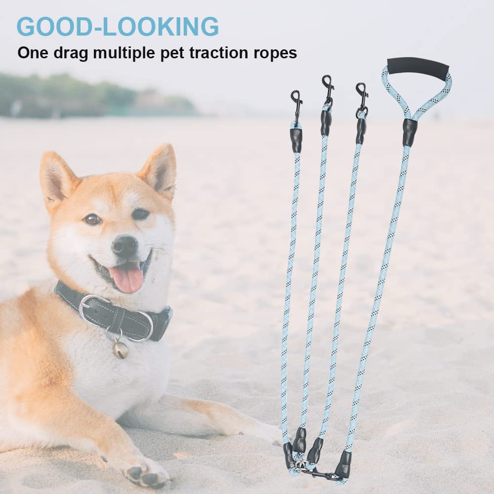Heavy Duty 3 Dog Leash - No Tangle, Multiple Dog Leash With Detachable 360 Swivel, Soft Padded Handle, Reflective For Walking &