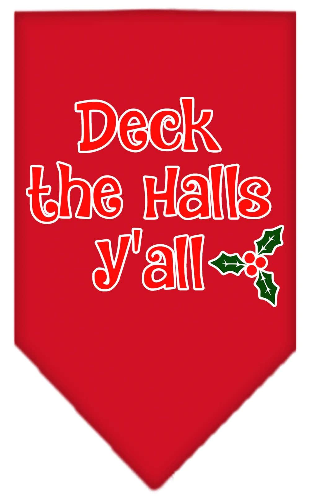 Christmas Pet and Dog Bandana Screen Printed, "Deck The Halls Y'all" Red Small
