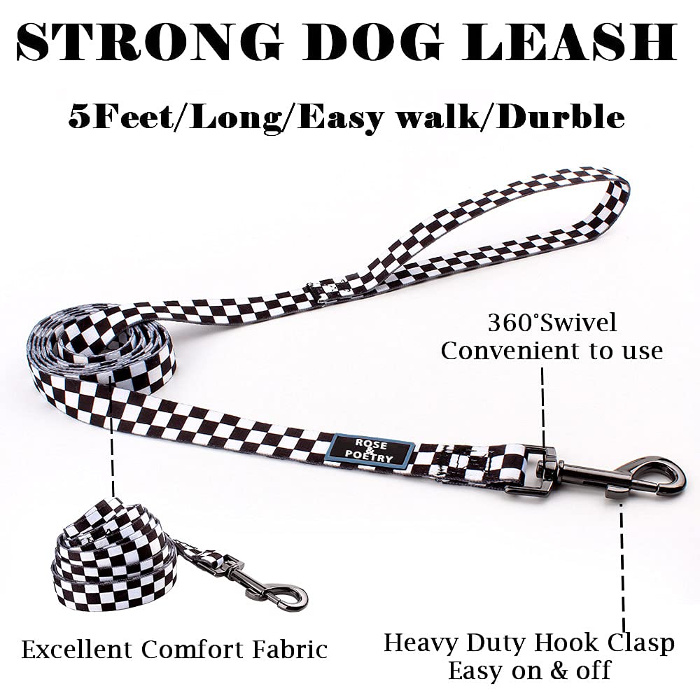 Roses&Poetry Dog Collar And Leash For Extra Small,Adjustable Durable 5Ft Puppy Leash Collar For Dog Training Lead(Black & White-