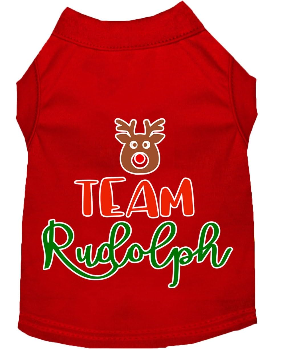 Christmas Pet Dog & Cat Shirt Screen Printed, "Team Rudolph" Brown SM (3-6 lbs.)
