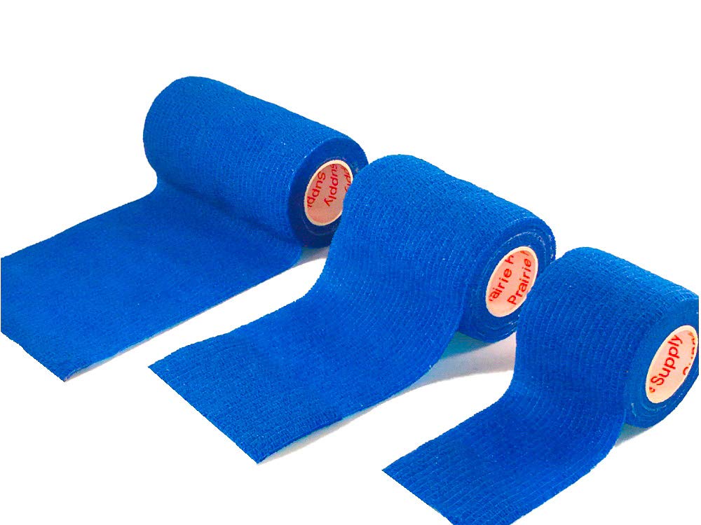 4 Inch Vet Wrap Tape Bulk (Blue) (Pack Of 12) Self Adhesive Adherent Adhering Flex Bandage Grip Roll For Dog Cat Pet Horse