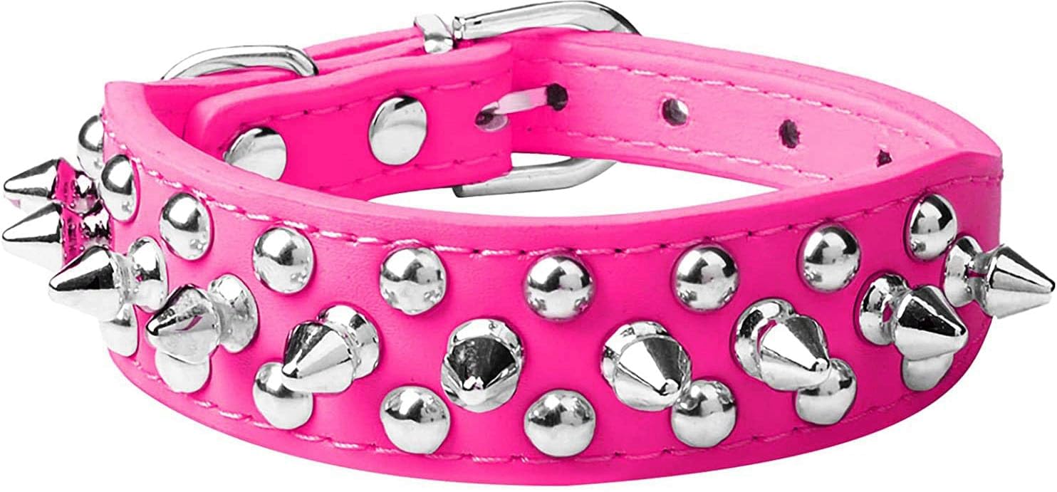haoyueer Spiked Dog Collar Soft Pu Leather Mushrooms Rivet Spike Studded Puppy Adjustable Pet Collars for Small Breeds (M, Hot P