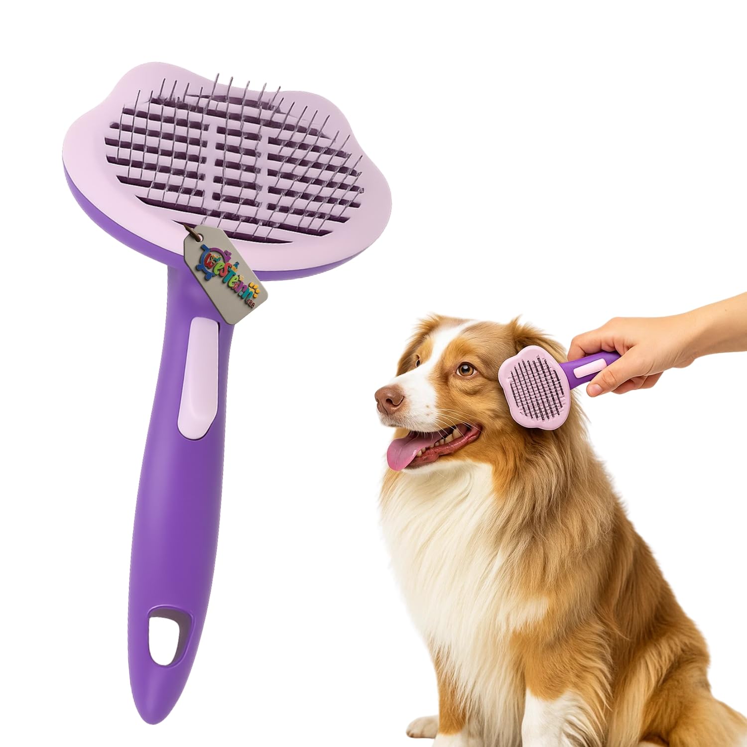 Western Era Self Cleaning Slicker Brush For Dogs & Cats  Push Button Bathing Grooming Comb With Stainless Steel Bristles  Easy