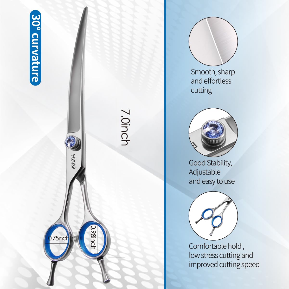 Left Handed Curved Scissors For Dog Grooming 7' Downward Professional Curved Shears Dog Grooming For Poodle Pet Cat Face Japan