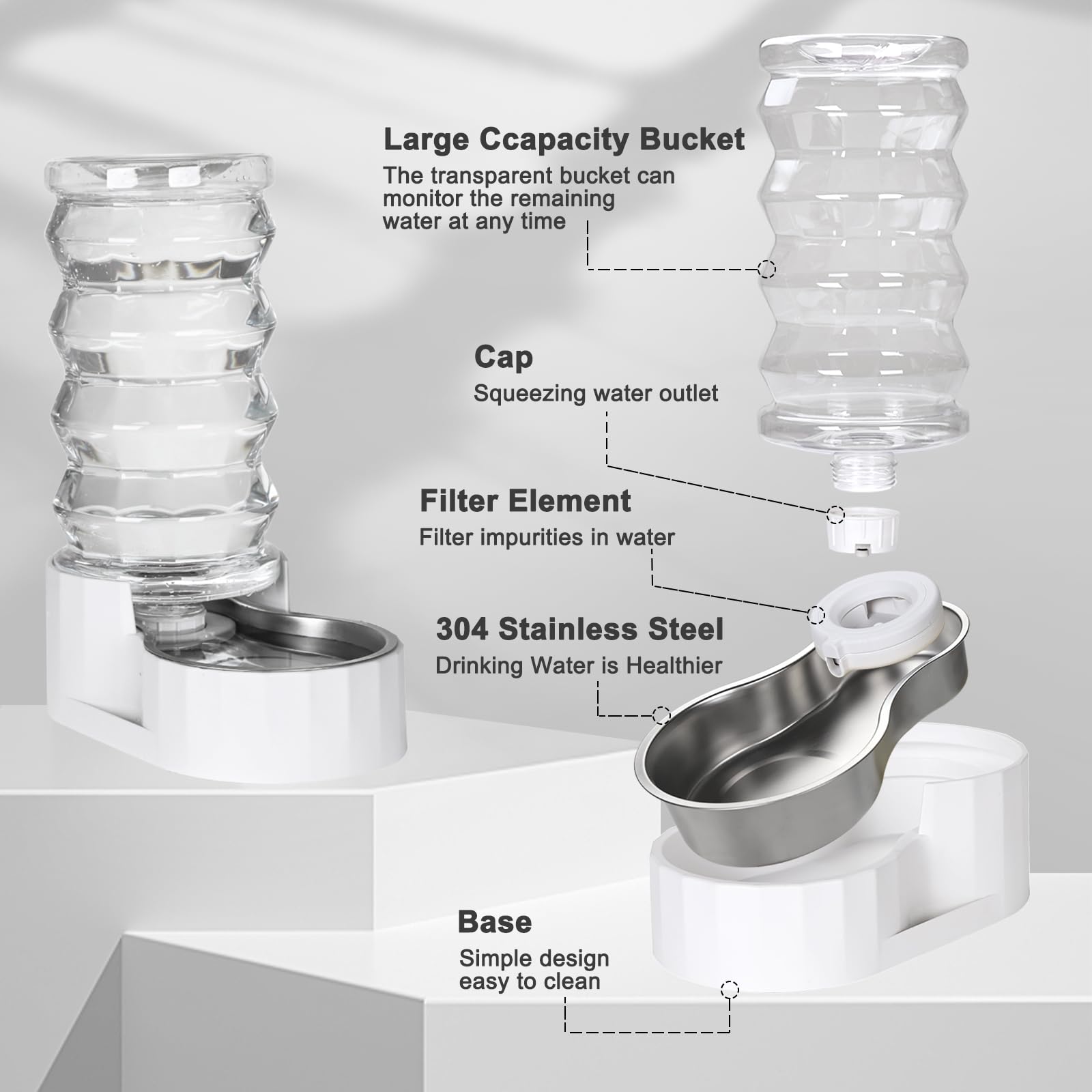 Rizzari Automatic Pet Waterer,100% Bpa-Free, Gravity Stainless Steel Water Dispenser,Large Capacity Water Feeder For Cats And Small And Medium-Sized Dogs (8L)