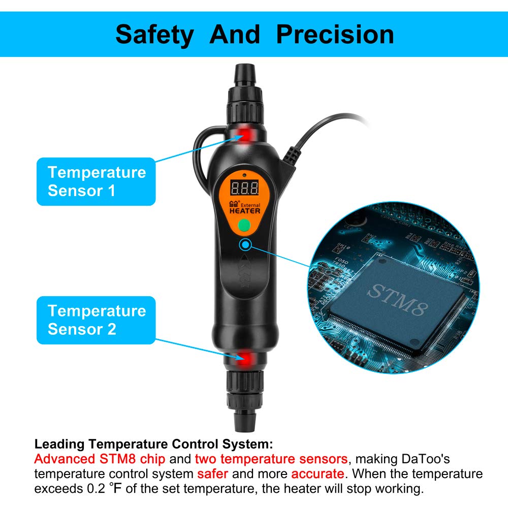 Datoo Aquarium External Heater In-Line Fish Tank External Heater 300W For Canister Filter