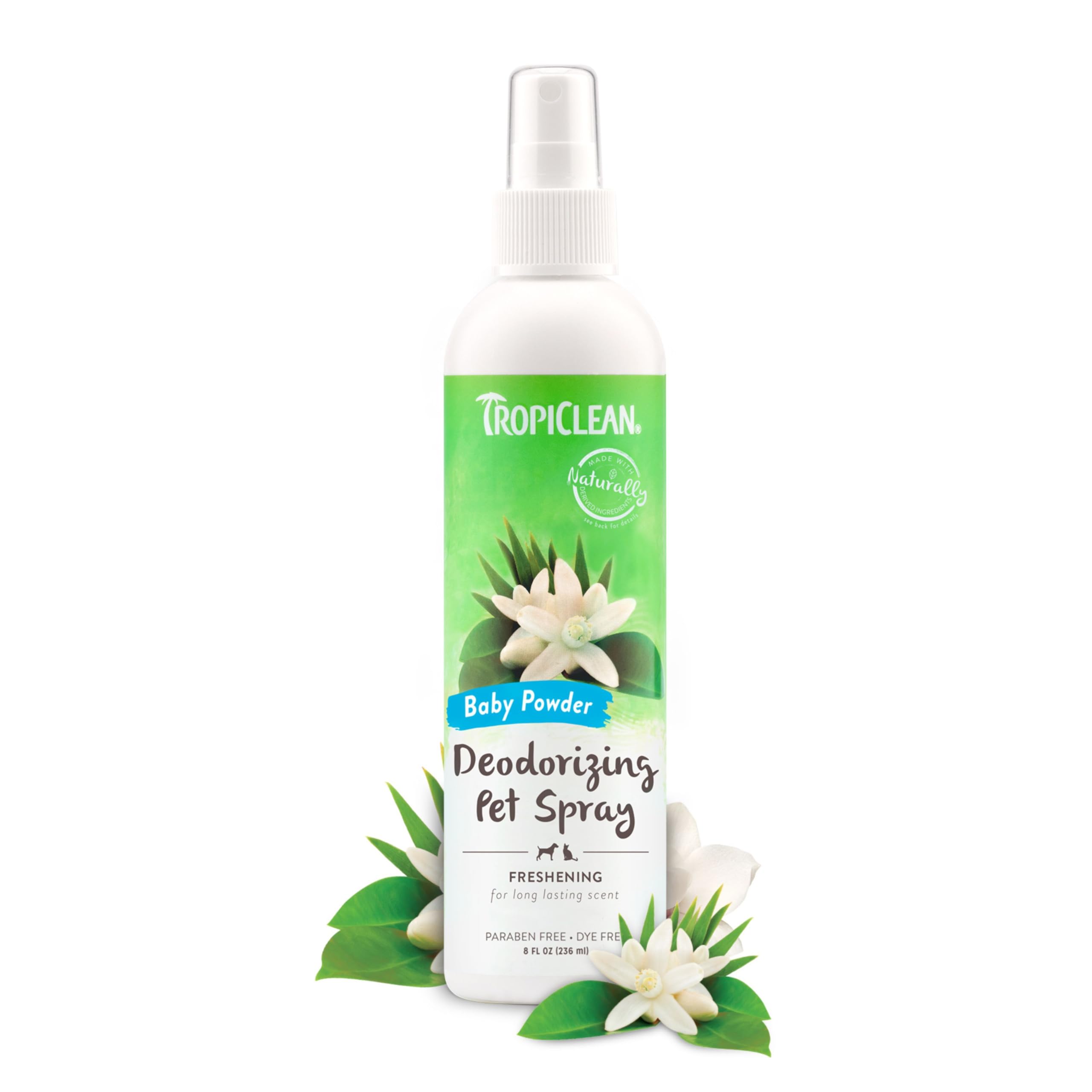 Tropiclean Baby Powder Dog Perfume Spray Long Lasting | Naturally Derived Odor Removing Dog Deodorizing Spray | Cat Friendly | Made In Usa | 8 Oz