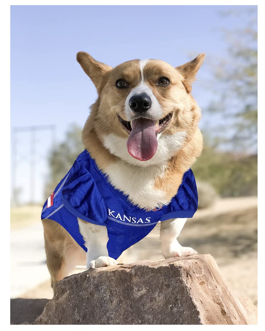 Pets First NCAA College University of Kansas Jayhawks Mesh Jersey for DOGS & CATS, Size Small, Licensed Dog Jersey with your Fav