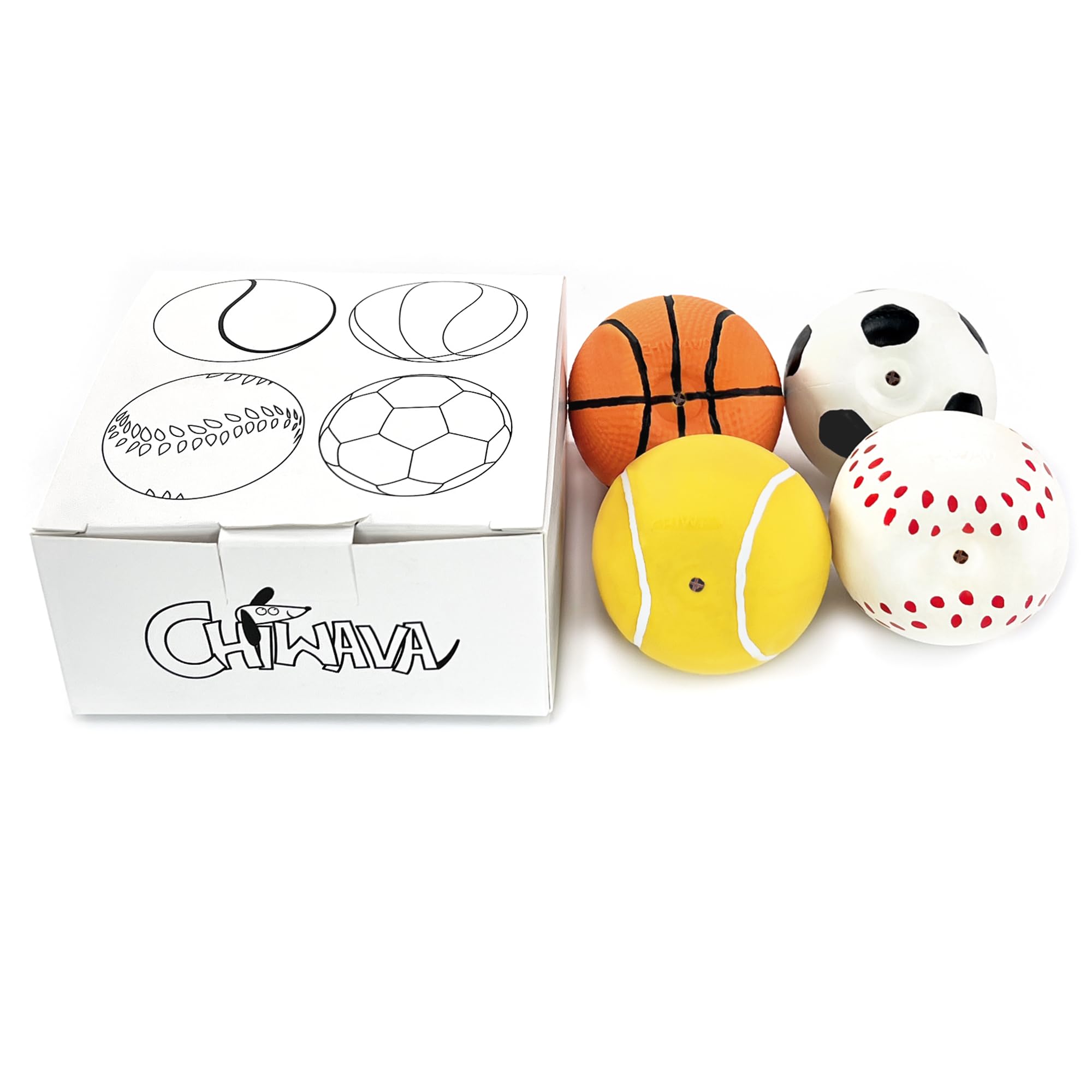 CHIWAVA 2.4" Squeak Latex Puppy Dog Toy Balls - 4 Pack Assorted Color Fetch Toys for Small Dogs, Model DTL00027