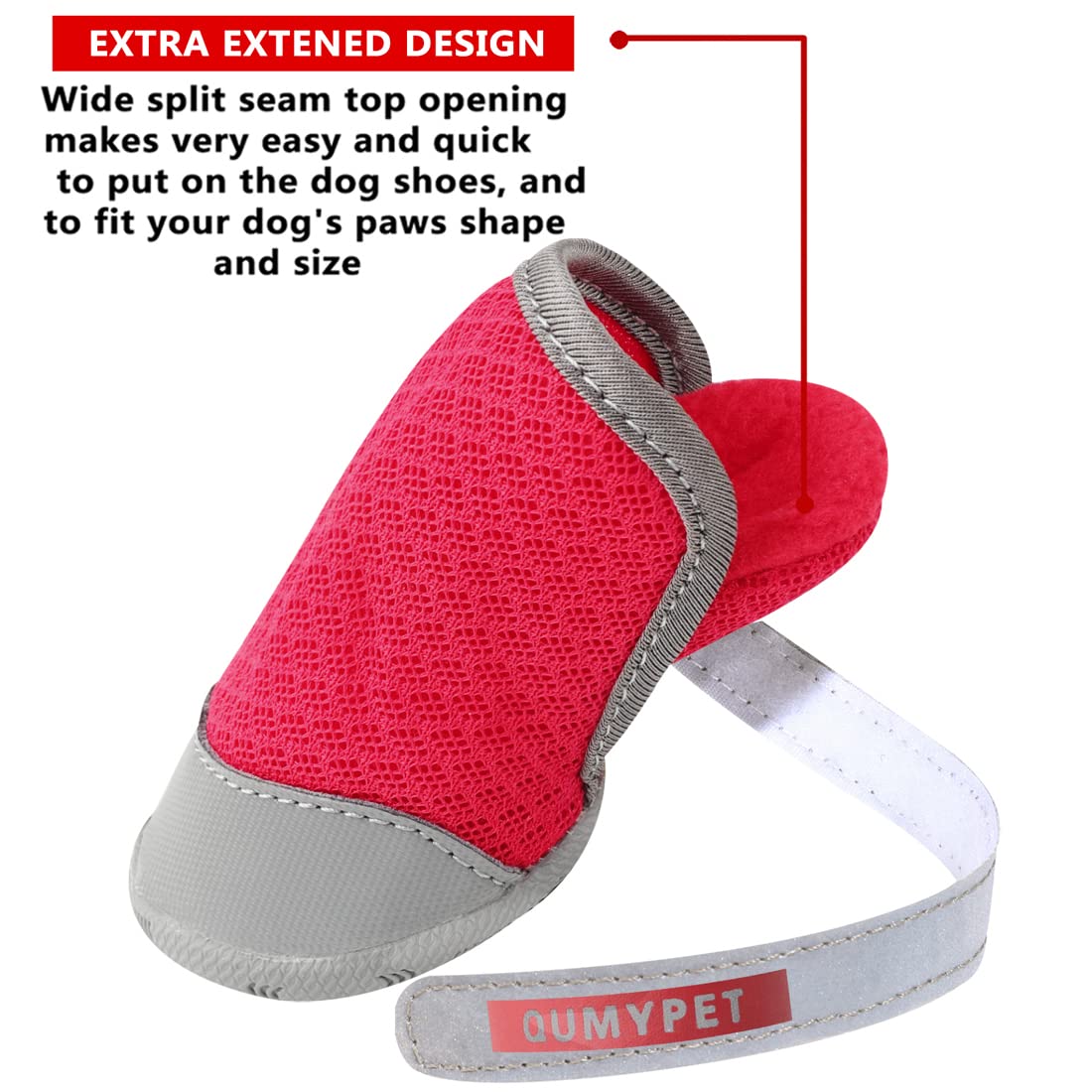 Qumy 2Pcs Small Dog Shoes For Hot Pavement Summer Puppy Dog Booties With Reflective Strip Soft Comfortable Anti-Slip Rubber Sole Red Size 4