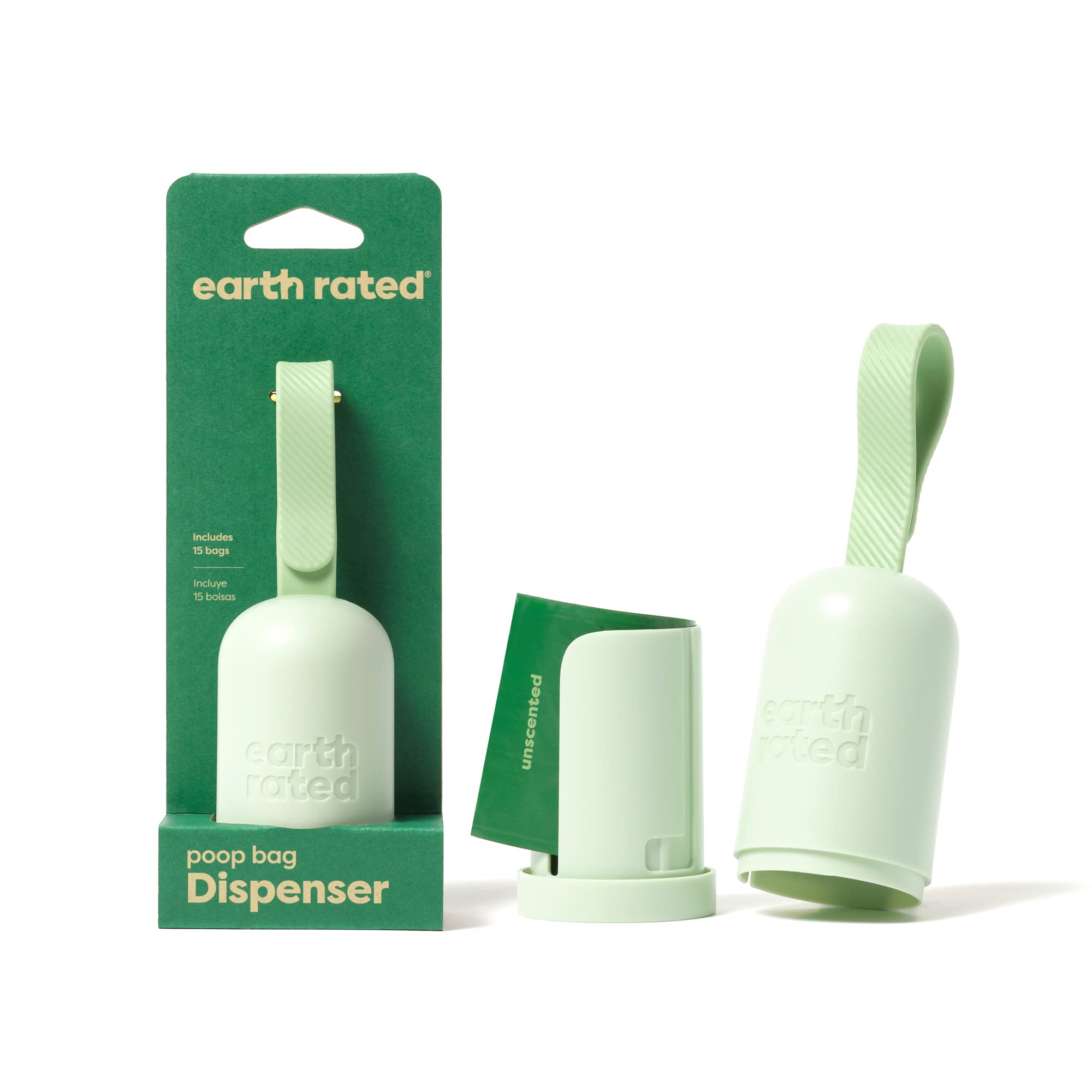 Earth Rated Dog Poop Bag Holder With Dog Poop Bags, Durable And Guaranteed Leakproof, Unscented, 1 Dispenser And 15 Bags