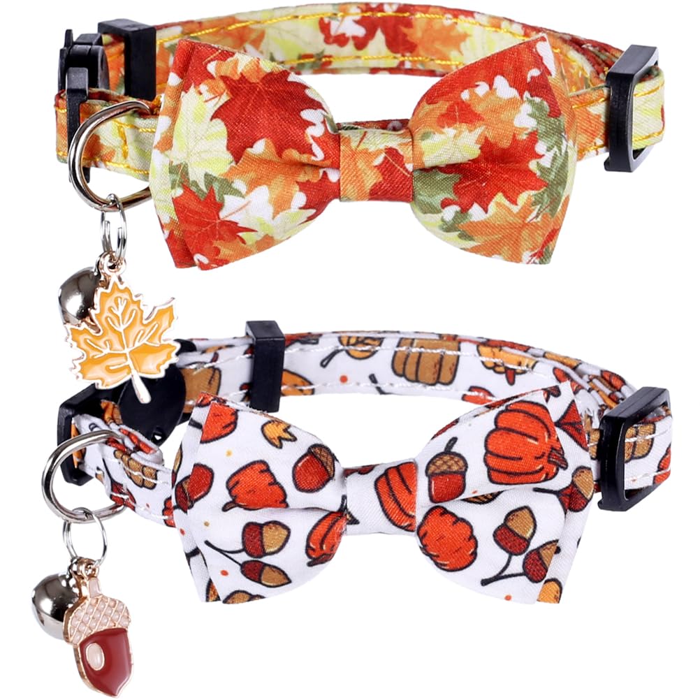 Thanksgiving Day Cat Collar Fall Breakaway With Bow Tie And Bell Autumn Holiday For Kitty Adjustable Safety
