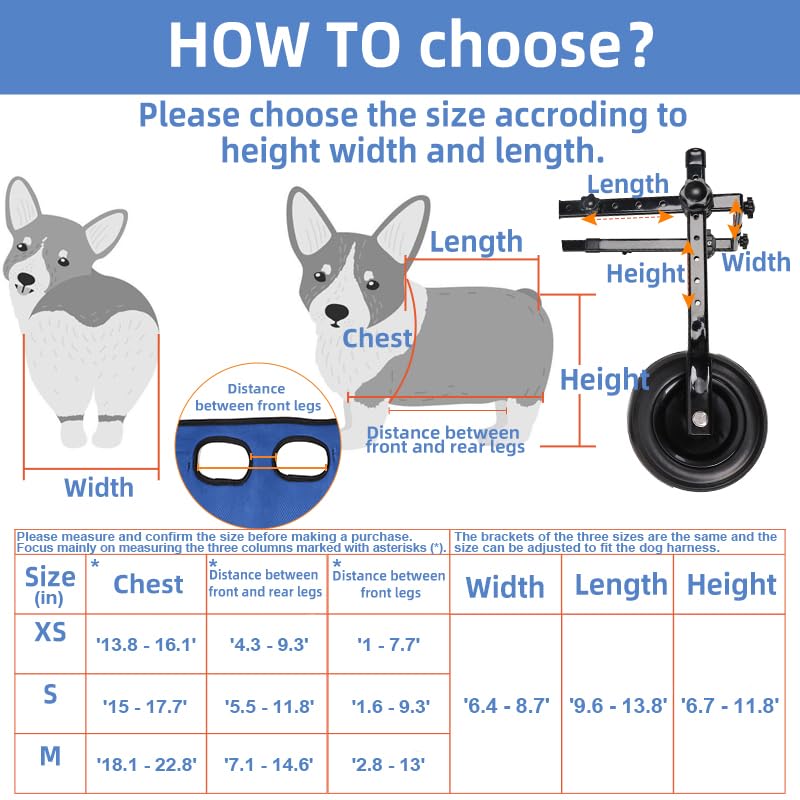 Adjustable Small Dog Wheelchair - Mobility Aid for Disabled Pets,Small Dog Wheelchair for Back Legs, Leg Brace & Hip Support (Mi