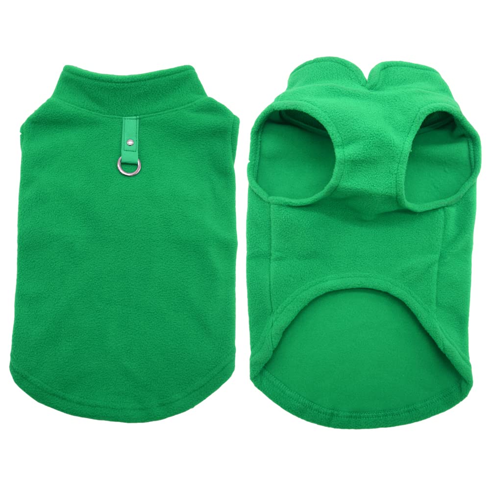 Dog Fleece Vest Soft Winter Jacket Sweater With D-Ring Leash Cold Weather Coat Hoodie For Small Medium Large Dogs Dark Green Sma