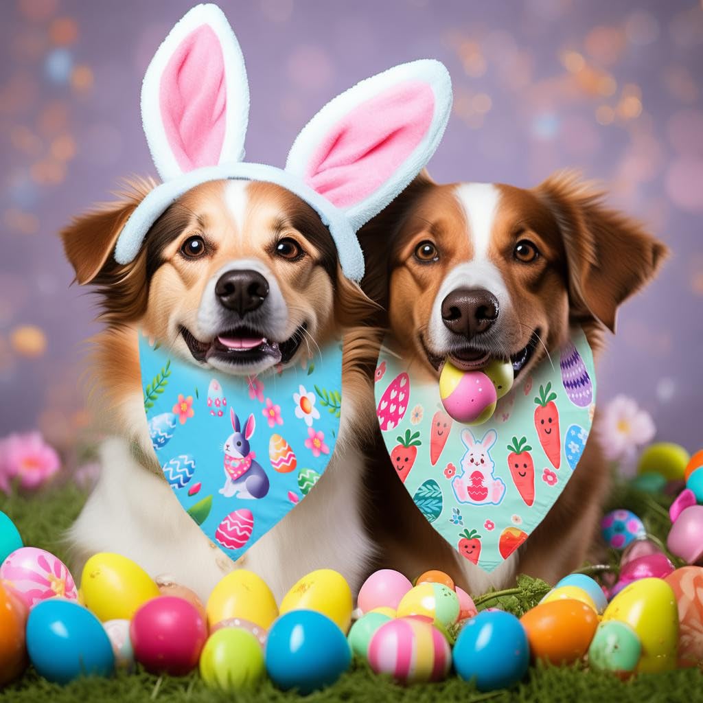 Easter Dog Bandana, Holiday Large Dog Bandanas 2 Pack, Triangle Reversible Easter Pet Bandanas,Love Kiss Print, Bandana For Larg