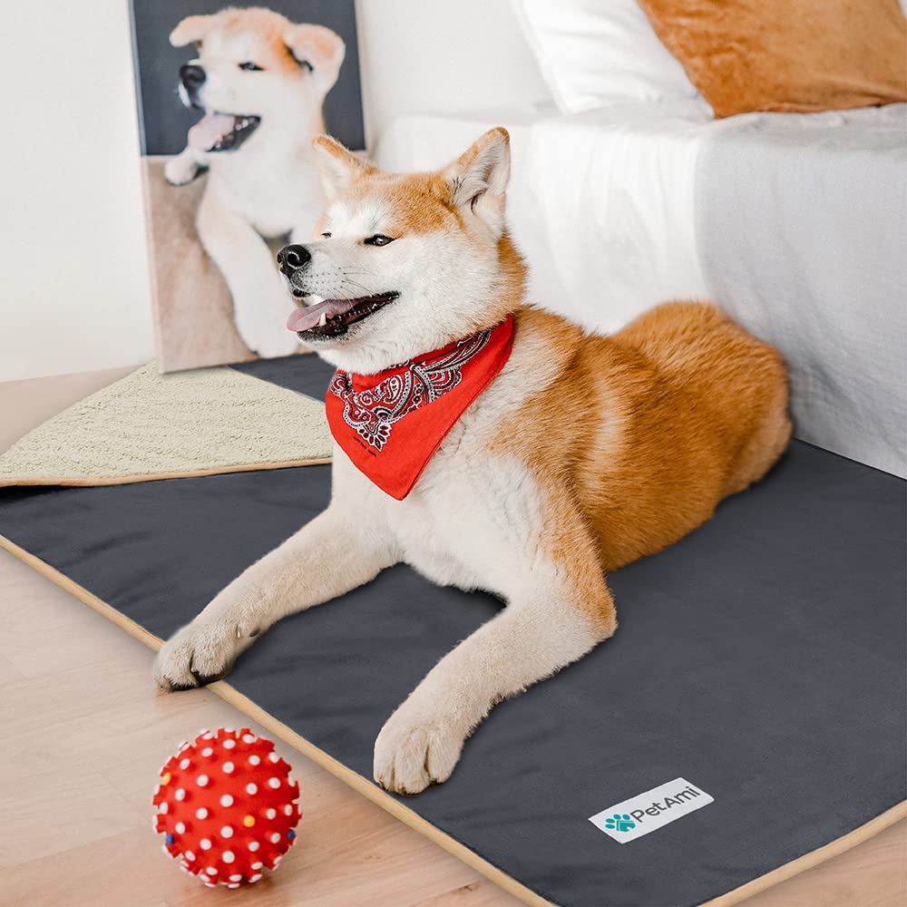 Petami Waterproof Dog Blanket For Large Giant Dogs, Pee Proof Pet Blanket Sherpa Fleece Crate Cover, Reversible Cat Throw Bed Kennel Protector, Soft Plush Washable Pad (Queen 90X90, Gray/Beige)