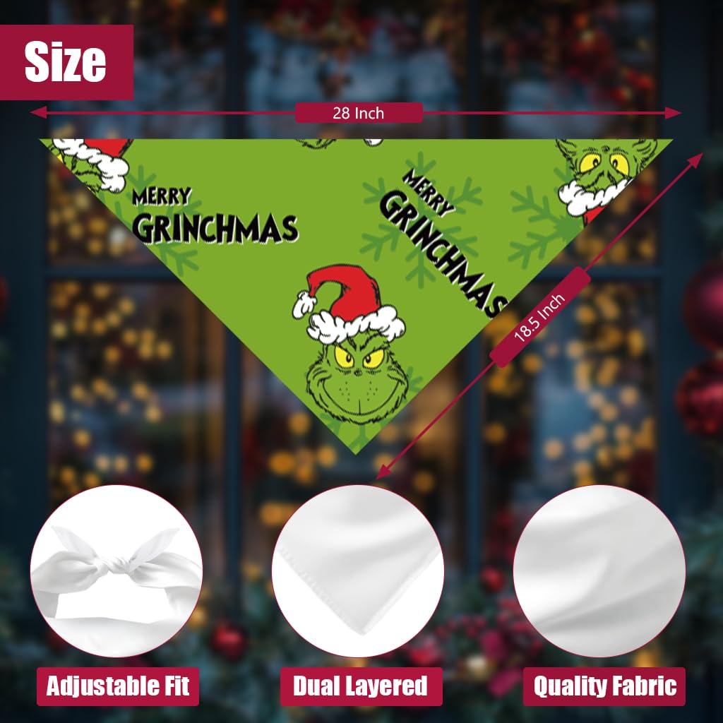 68Win Funny Christmas Bandana Set, Adjustable Double Sided Triangle Bibs Scarf For Medium Large Dogs, Set Of 2