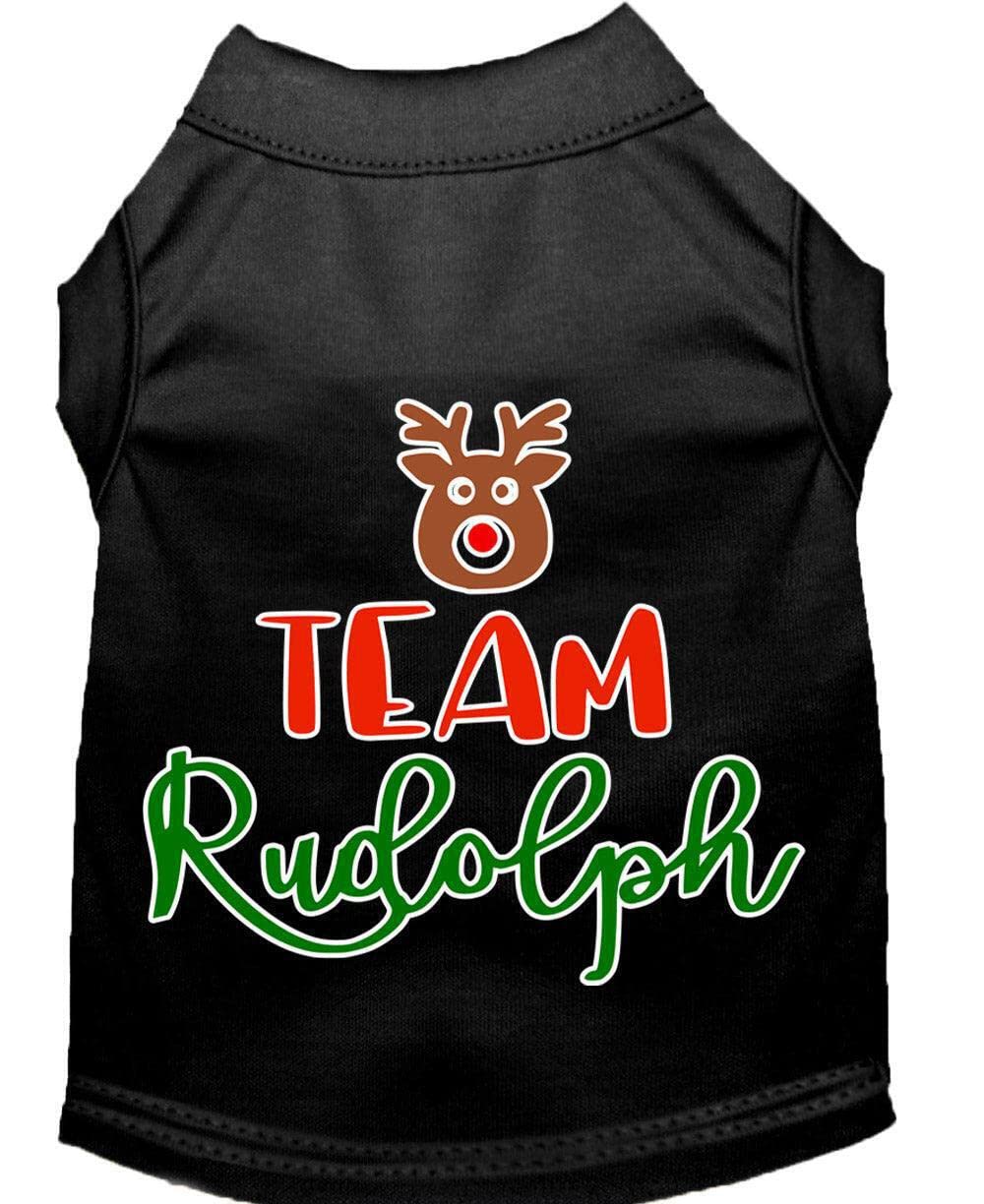 Christmas Pet Dog & Cat Shirt Screen Printed, "Team Rudolph" Green XS (0-3 lbs.)