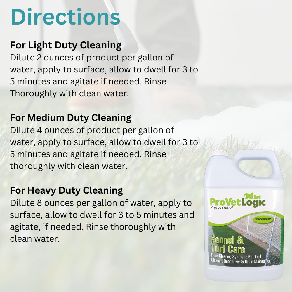 ProVetLogic Kennel & Turf Care Floor Cleaner, Deodorizer & Drain Maintainer, 128 Fl Oz, Concentrated Formula