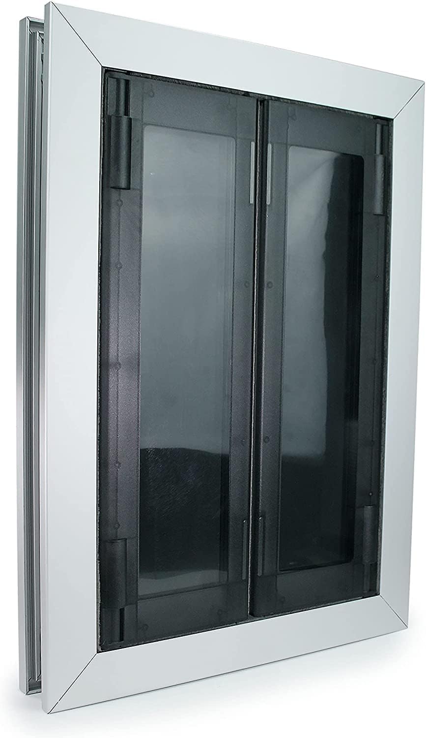 Large Swing Dog Door - Rustproof Solid Aluminum Frame - Luxury Pet Door For Wooden And Metal Doors - Lockable Security Slide Pan