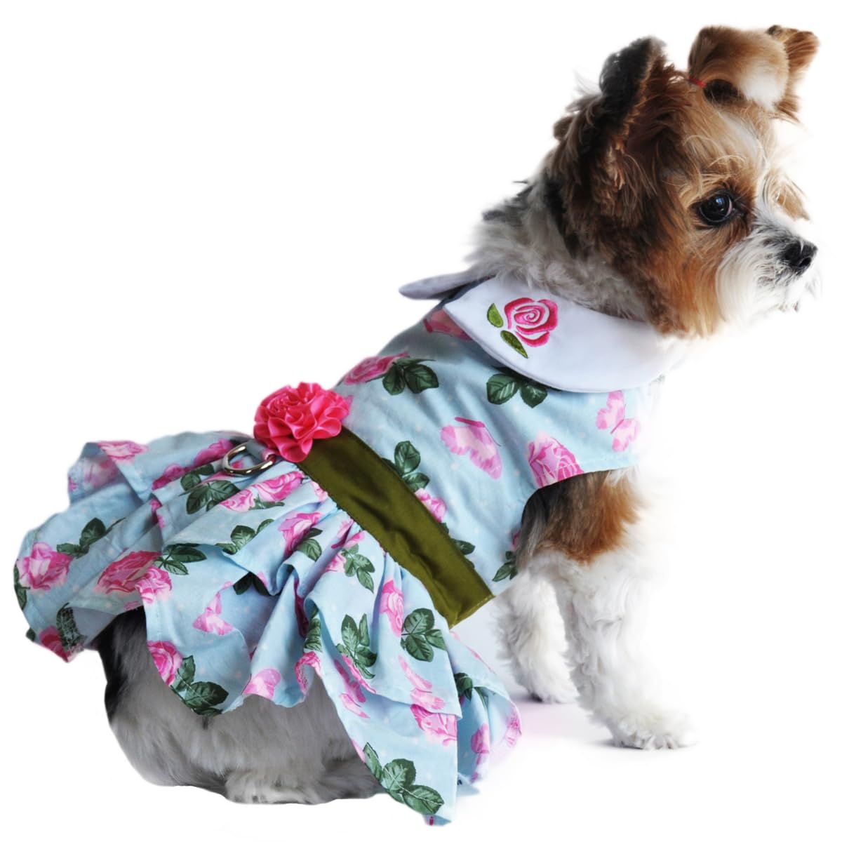 Doggie Design Pink Rose Dog Harness Dress With Matching Leash (Small)