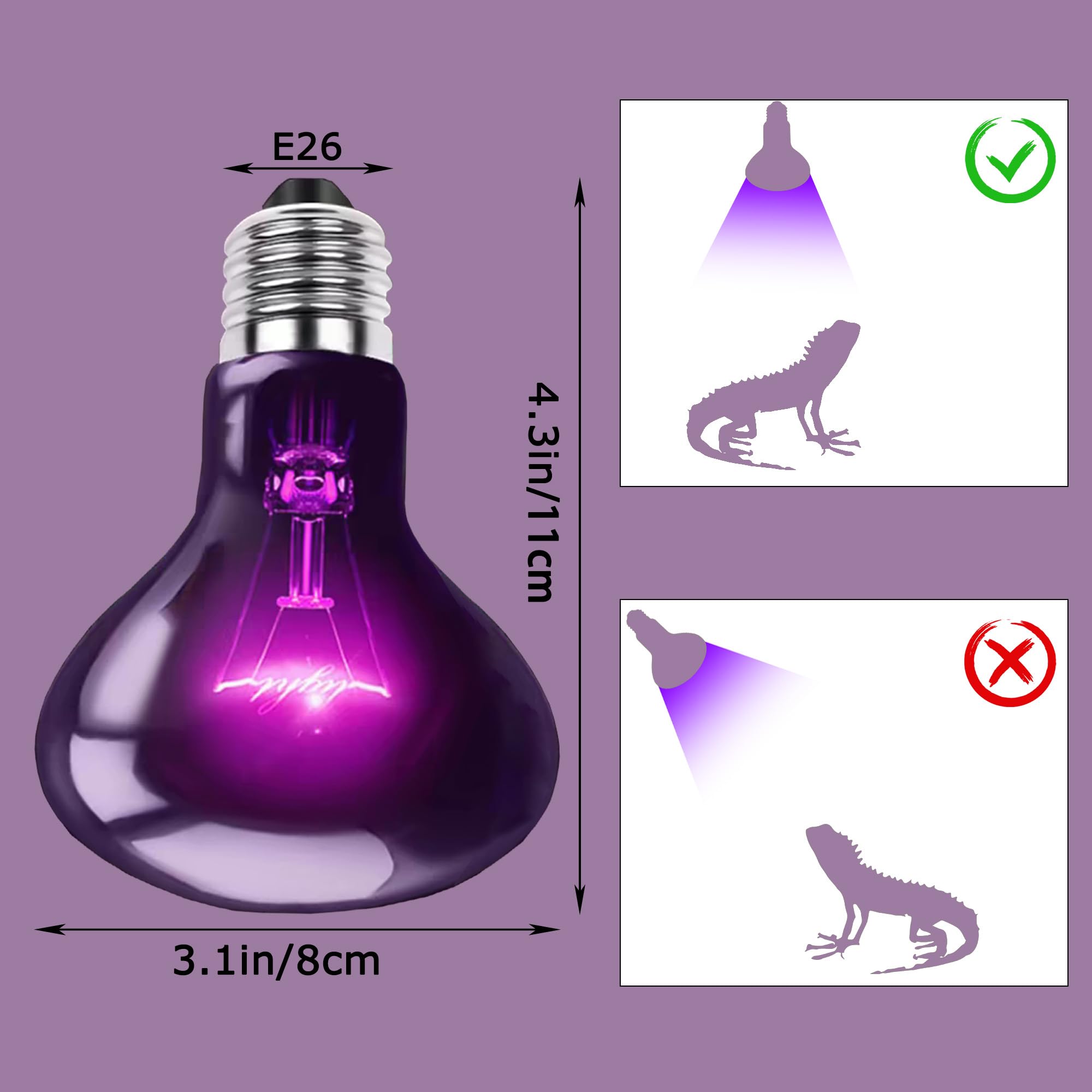 Hartompet 75W Reptile Night Light Bulb - Moonlight Night Heat Lamp - Simulates Natural Moonlight, Purple Basking Spot Light For