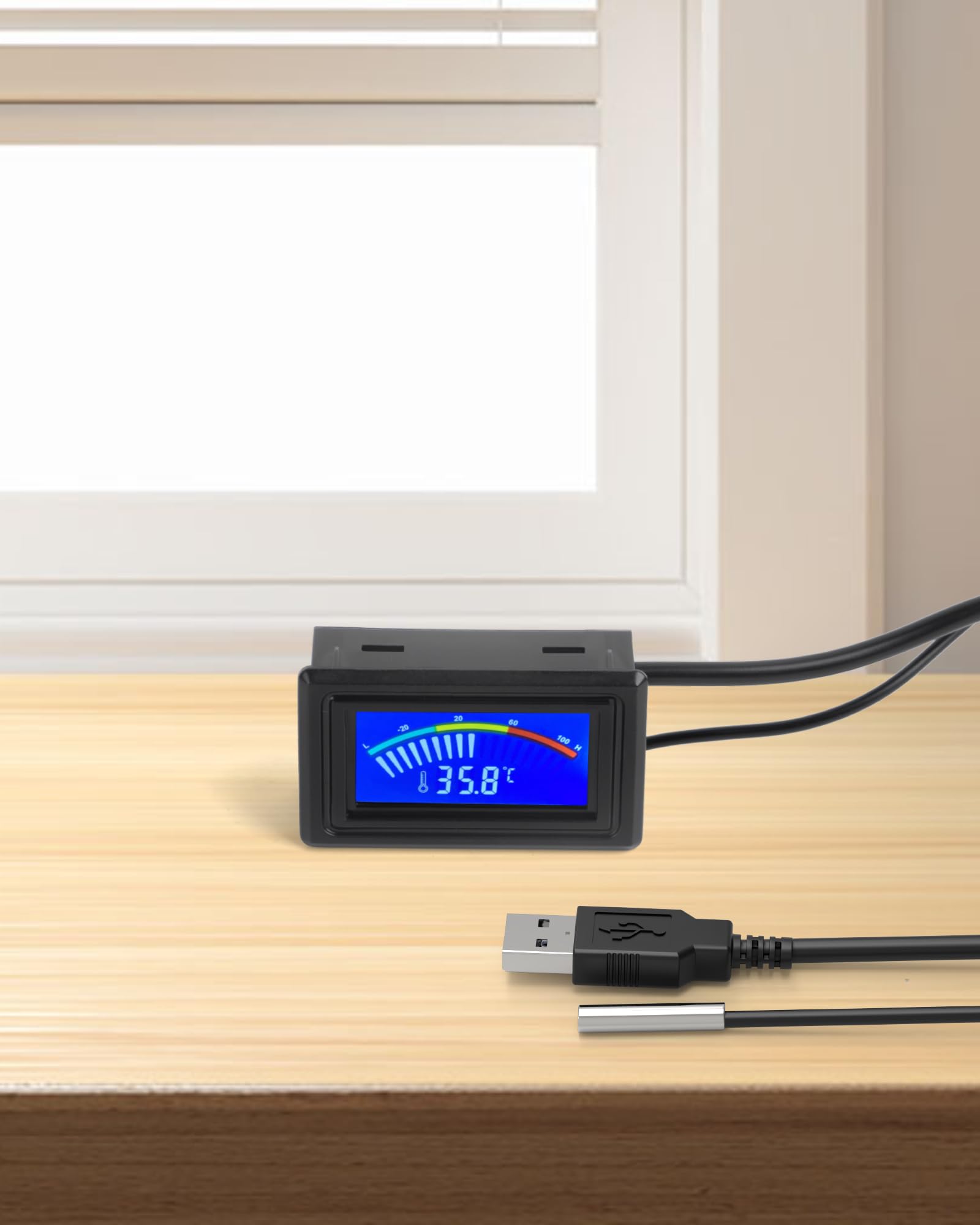 KEYNICE Digital Thermometer - USB Temperature Gauge with Sensor, ℉/℃ Switchable, LCD Display, Model AP-185-USB, Ideal for Aquarium & Indoor Use