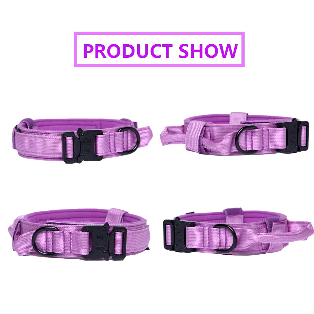 Tactical Dog Collar And Leash Set Tactical Dog Collar With Handle Bungee Leash Adjustable Military Training Nylon Collar Dog Training Collar Leash Set With Control Handleand Metal Buckle (Purple Xl