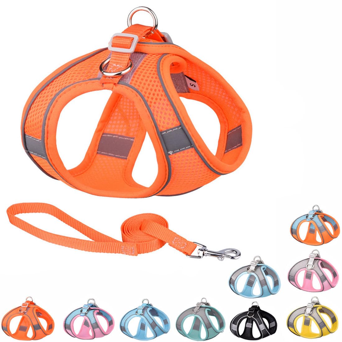 Orange Dog Harness For Small Dogs, No-Pull Puppy Harness With Leash For Easy Walk, Breathable Mesh Reflective Cat Vest For Xxs X
