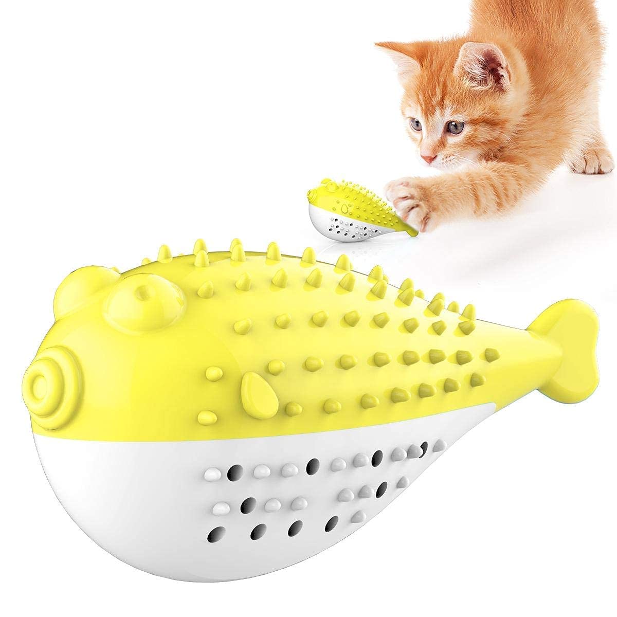Psk Pet Mart Catnip Toys Cat Toothbrush Puffer Fish Shape Pet Molar Stick Interactive Chew Toy Silicone Cat Toothbrush Fish Kitt