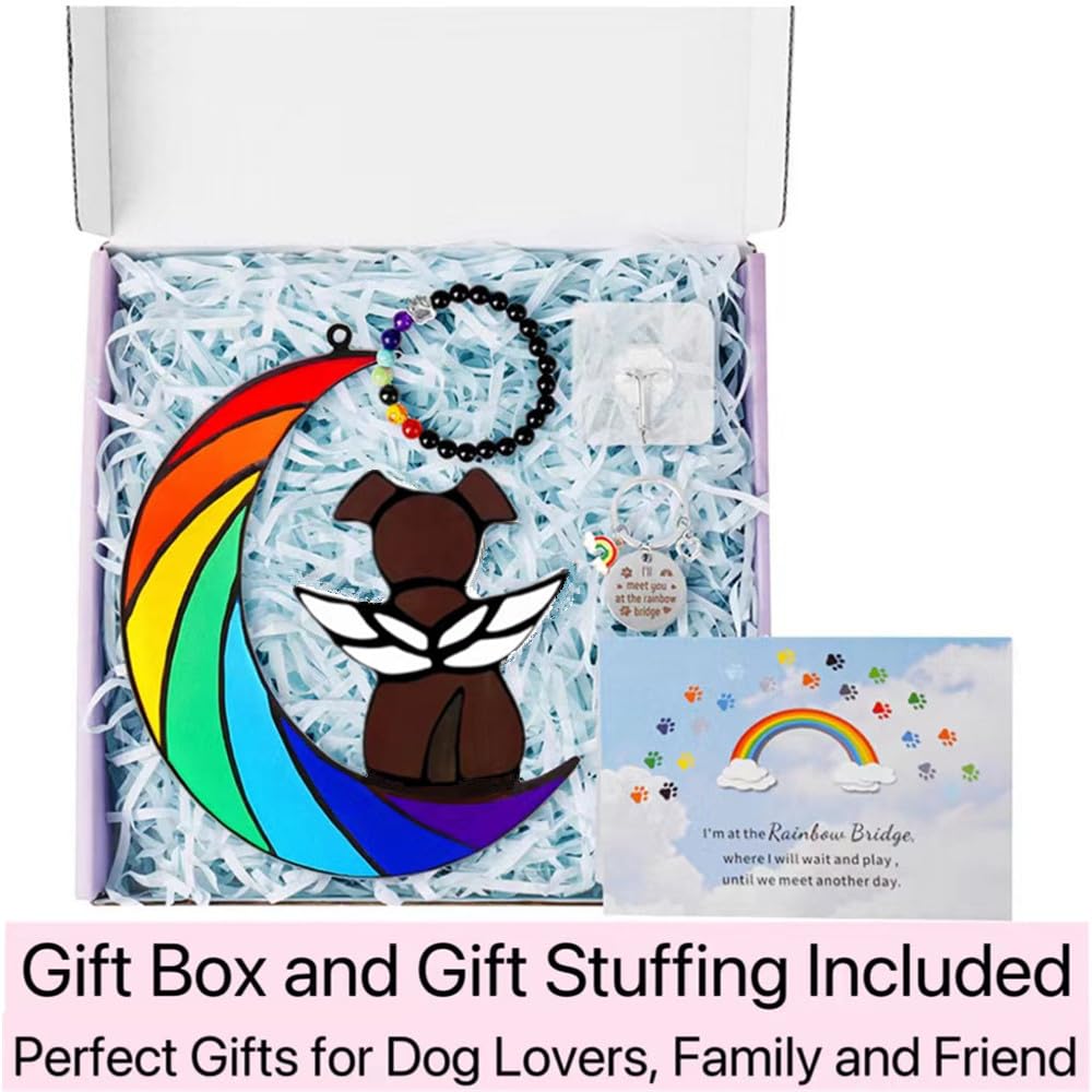 Dog Memorial Gifts For Loss Of Dog, Rainbow Bridge Dog Memorial Sun Catcher, Pet Loss Sympathy Gift For Dogs