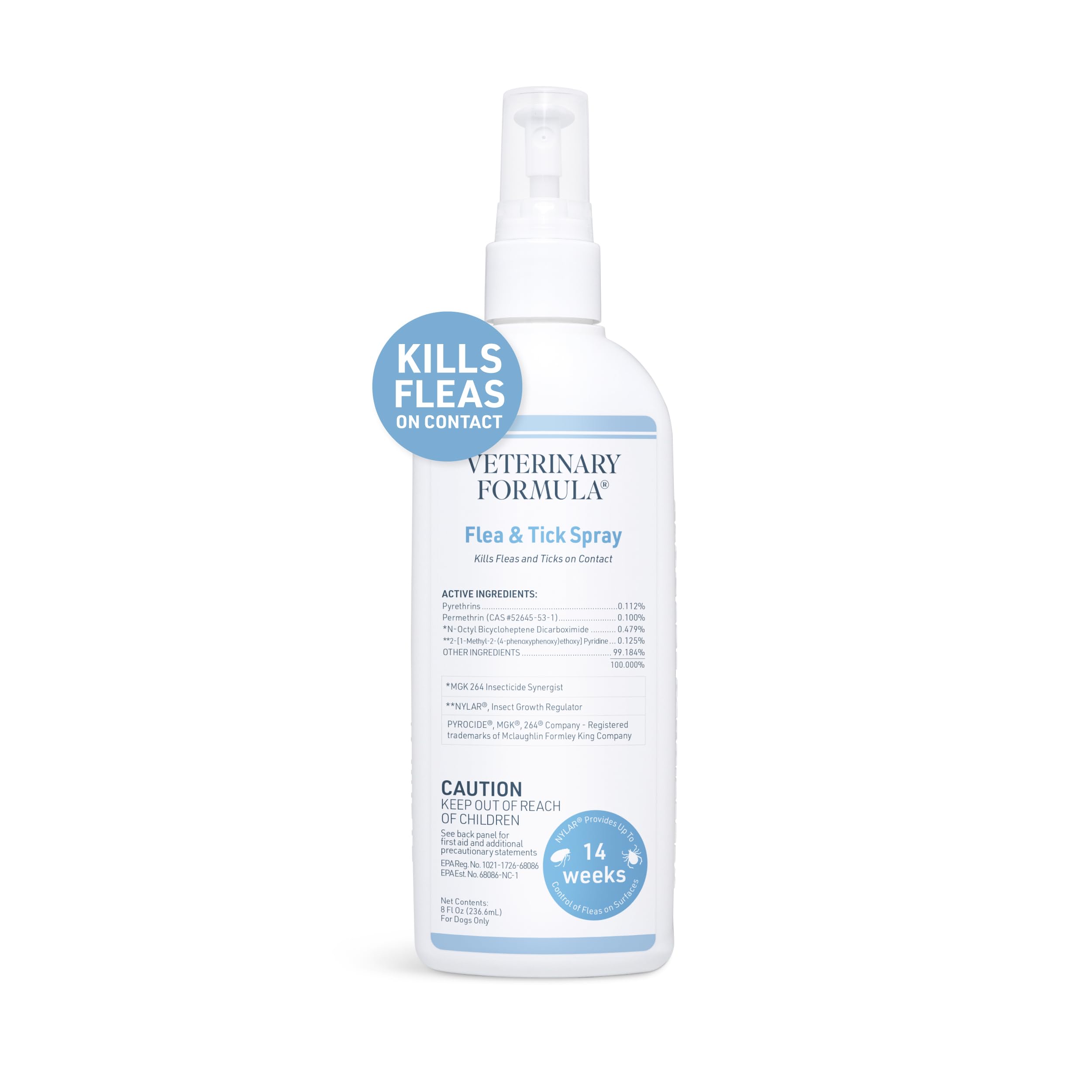 Veterinary Formula Flea and Tick Spray for Dogs, 8 oz - Easy-to-Use Dog Flea Spray, Kills on Contact, Prevents Egg & Larval Deve