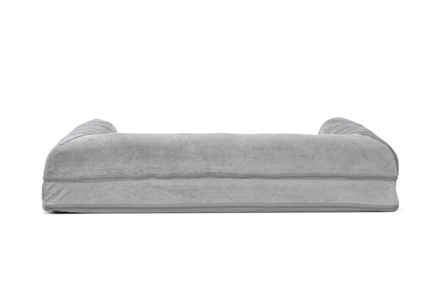 Furhaven Orthopedic Dog Bed For Large/Medium Dogs W/ Removable Bolsters & Washable Cover, For Dogs Up To 55 Lbs - Faux Fur & Velvet Sofa - Smoke Gray, Large