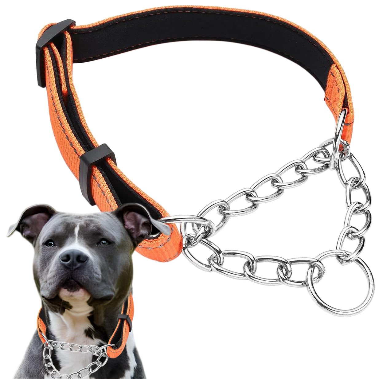 Martingale Collar For Dogs, Reflective Nylon Soft Padded No Pull Training Collars Adjustable Stainless Steel Chain Collar For Sm