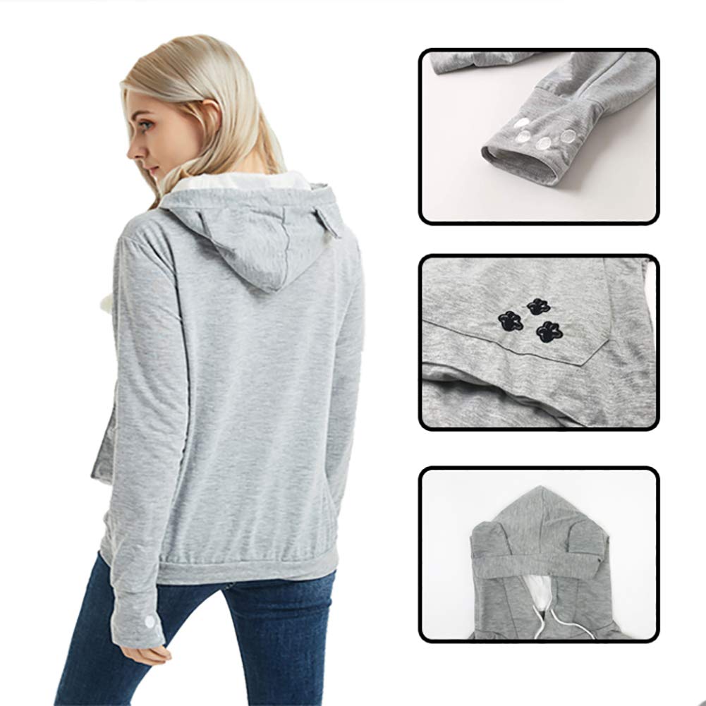 Felyong Unisex Pet Carrier Hoodie Cat Dog Pouch Holder Sweatshirt Shirt Top XL Light Grey