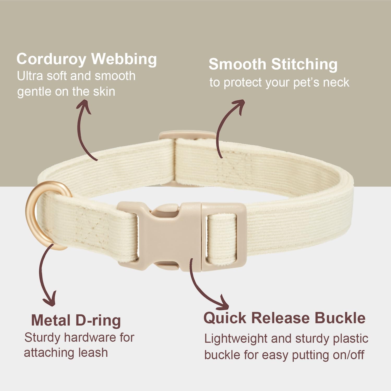 Yudote Soft Cotton Dog Collar Adjustable Corduroy Dog Collars For Small Medium Large Dogs(White,Large)
