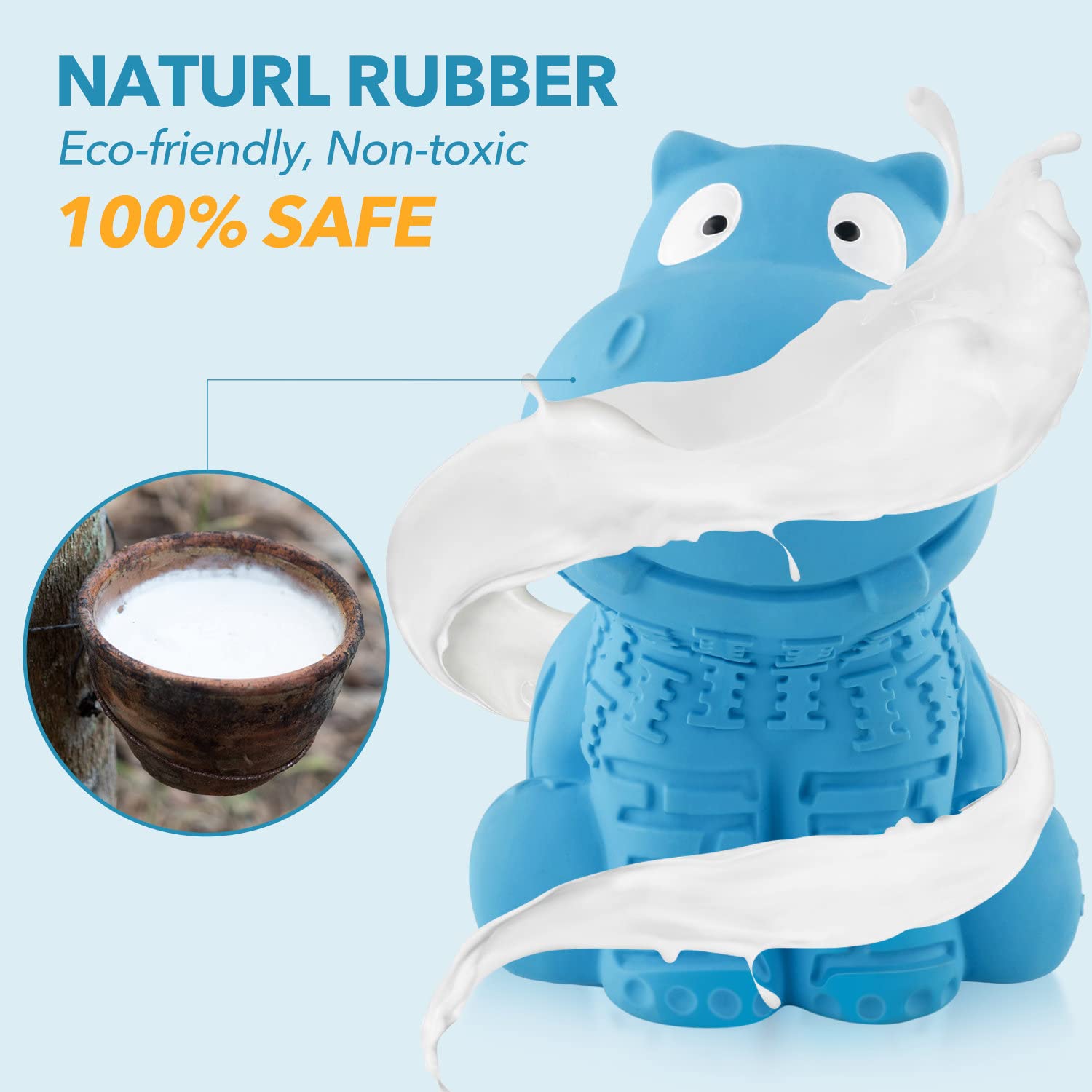 Petizer Indestructible Squeaky Dog Toys For Aggressive Chewers, Durable Tough Latex Toys For Heavy Chewers, Natural Rubber Toys For Small/Medium/Large Dogs, Blue Hippo