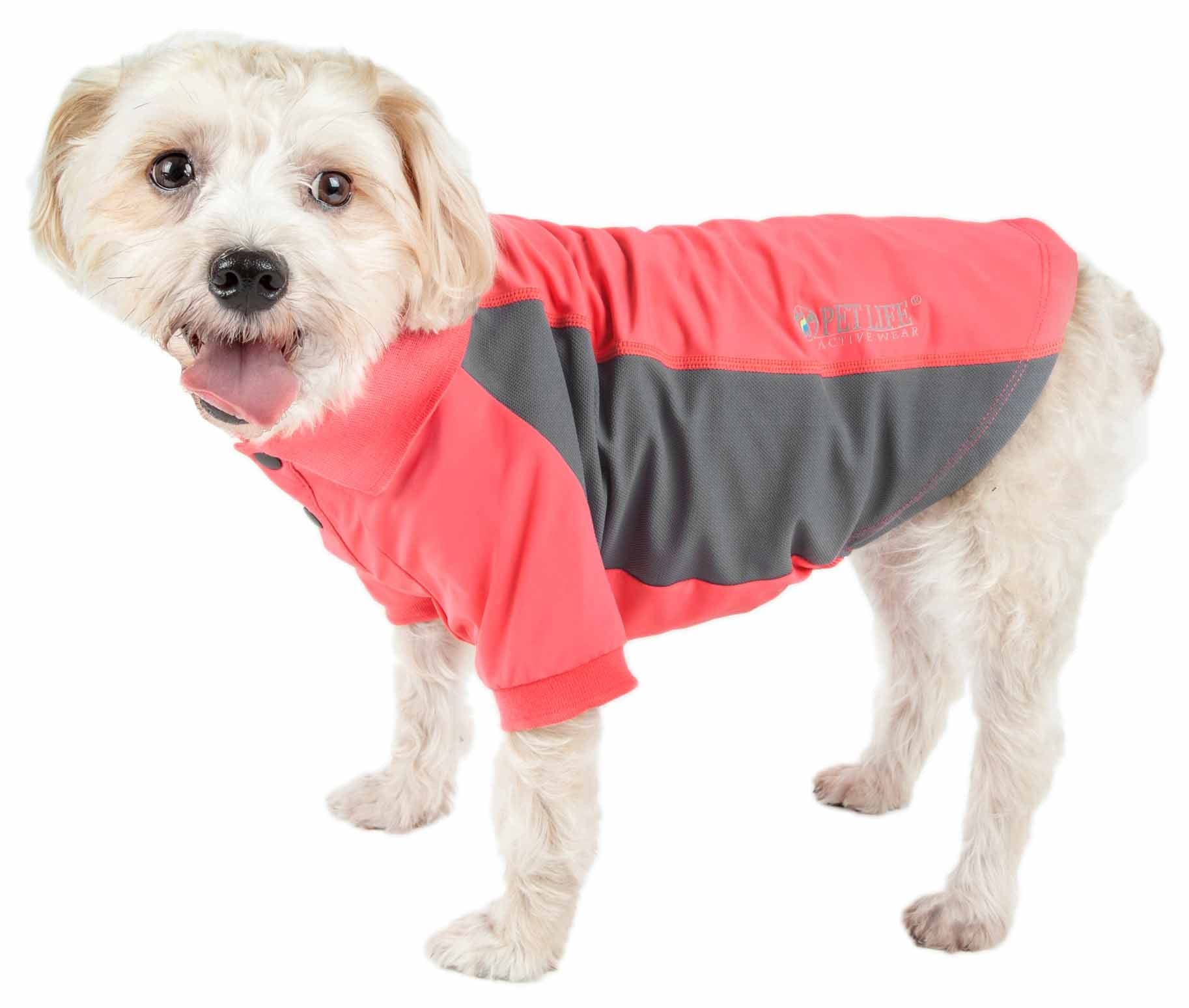 Pet Life ® Active 'Barko Pawlo' Stretchy Fitness and Yoga Dog T-Shirt - Dog Polo Featuring 4-Way Relax-Stretch and Quick Dry Technology - Performance and Reflective Pet T-Shirt Dog Clothes Small