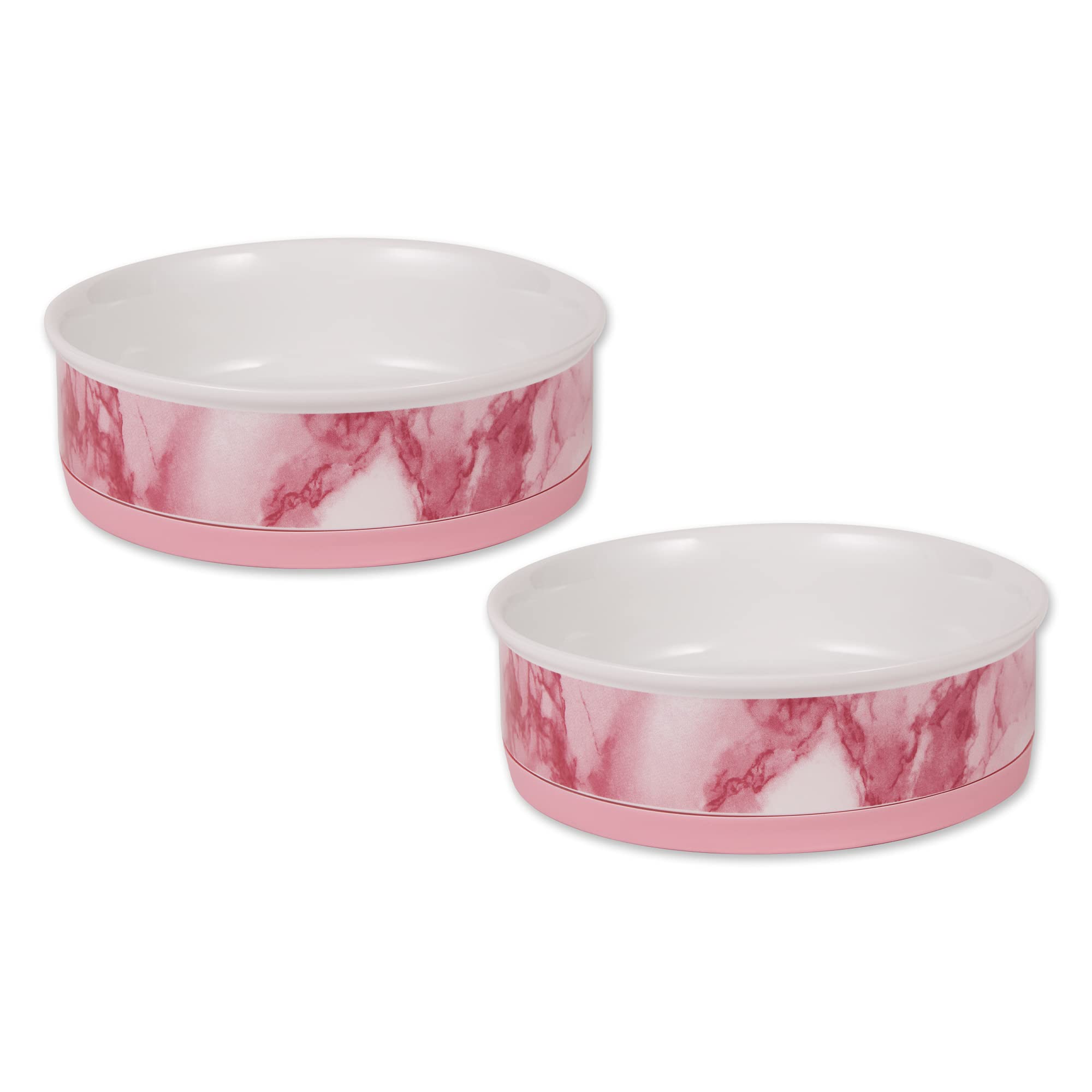 Bone Dry Ceramic Marble Nonslip Pet Bowls, Dishwasher Safe, Large Set, 7.5X2.4, Pink, 2 Count
